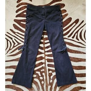 Rare Vintage Cache Navy Lace Up Flare Jeans Sz 6